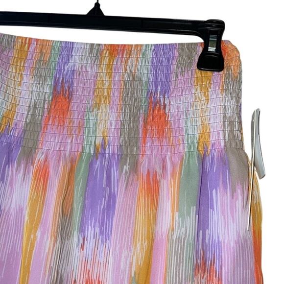 AQUA Ladies Bright Abstract Brushstroke Print Smocked Ruffle Skirt, NWT! - Picture 3 of 4